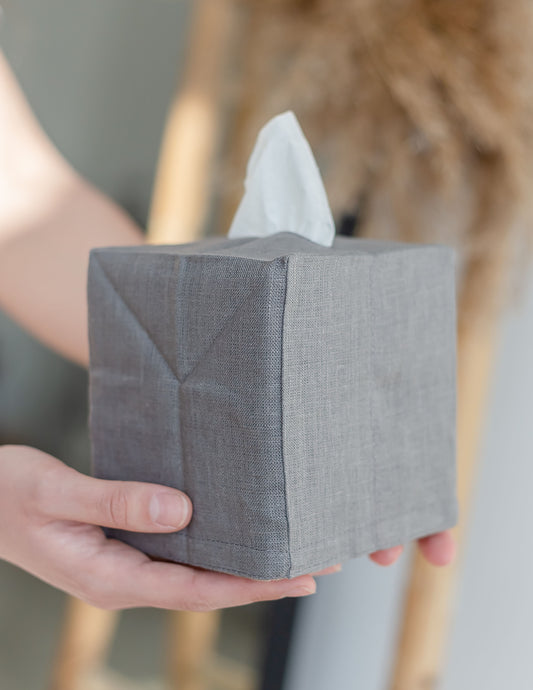Charcoal Grey Linen Tissue Box Cover