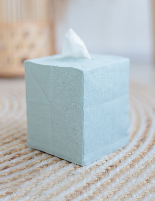 Dusty Blue Linen Tissue Box Cover
