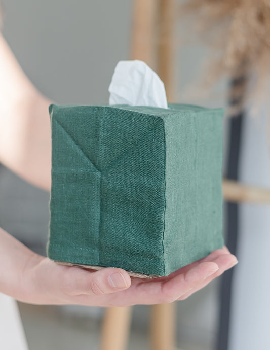 Emerald Green Linen Tissue Box Cover