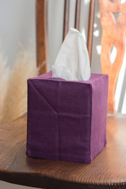 Purple Linen Tissue Box Cover