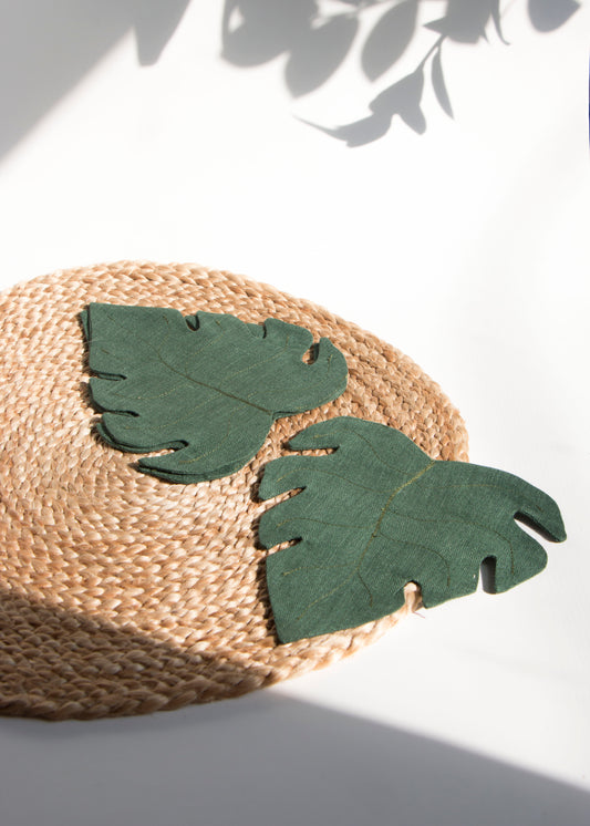 Linen Monstera Leaf Coasters set of 2