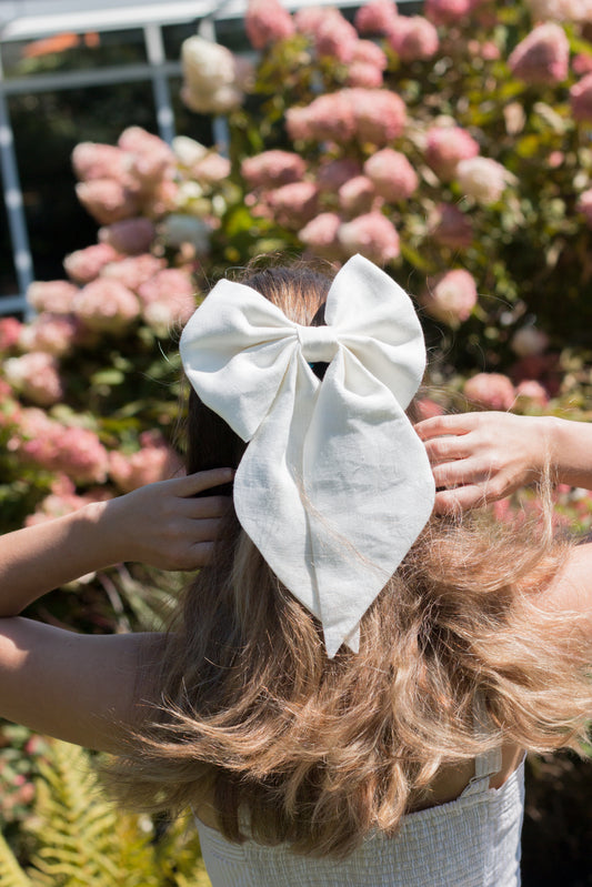 Linen Hair Bow barrette (Eggshell White)