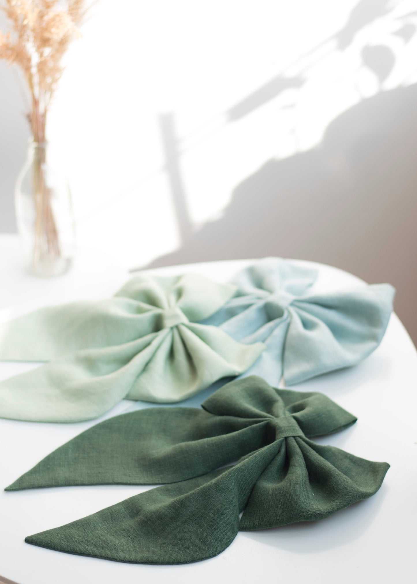 Linen Hair Bow barrette (Emerald Green)