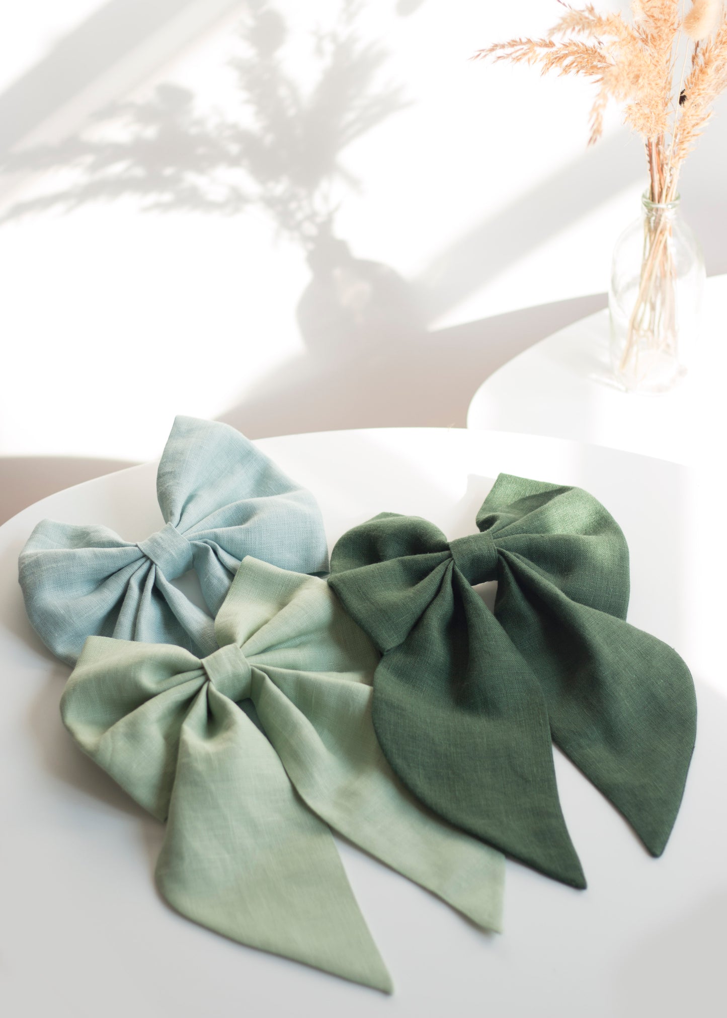 Linen Hair Bow barrette (Pistachio Green)