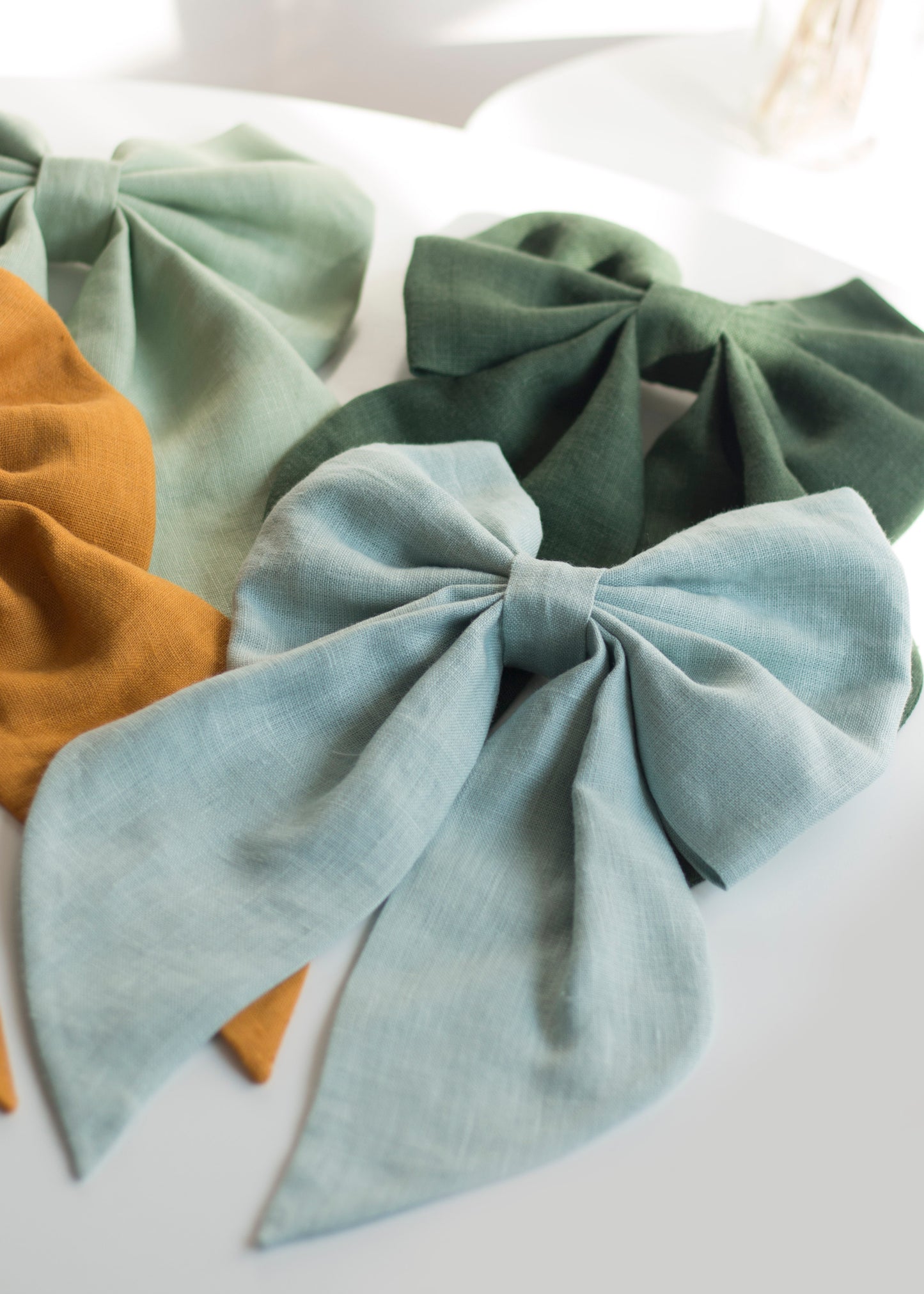 Linen Hair Bow barrette (Dusty blue)