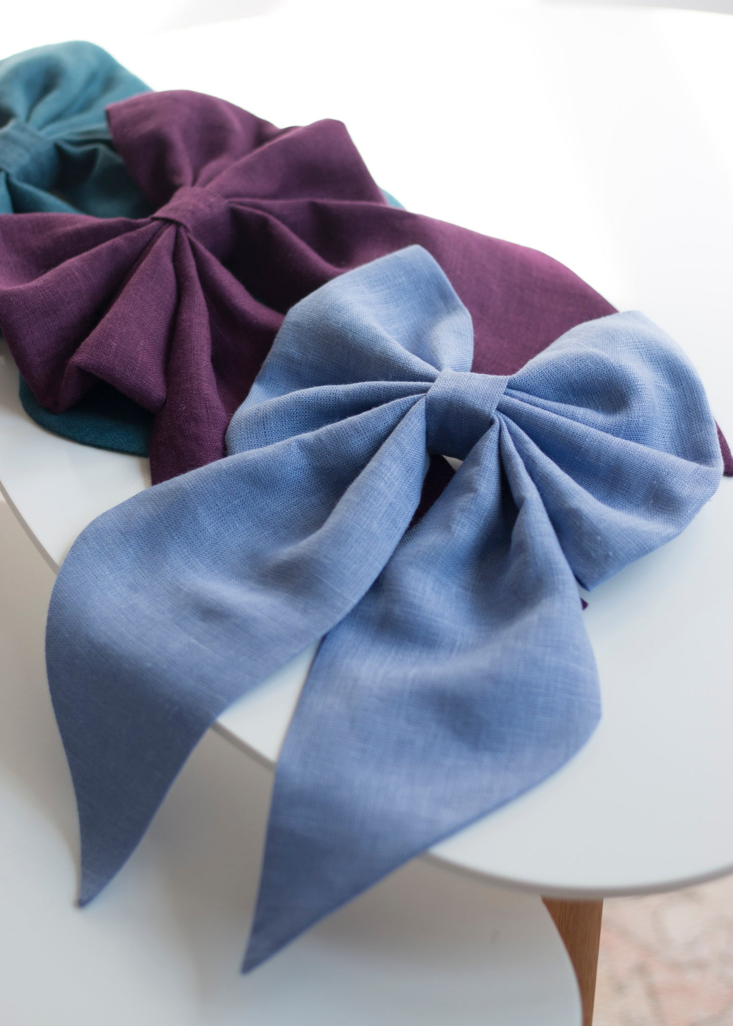 Linen Hair Bow barrette (Cornflower)