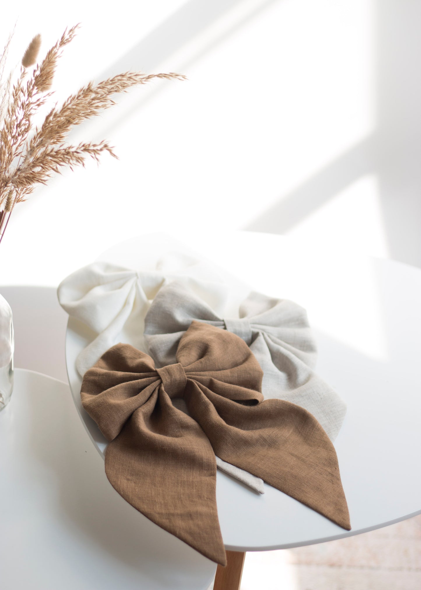 Linen Hair Bow barrette (Caramel Brown)