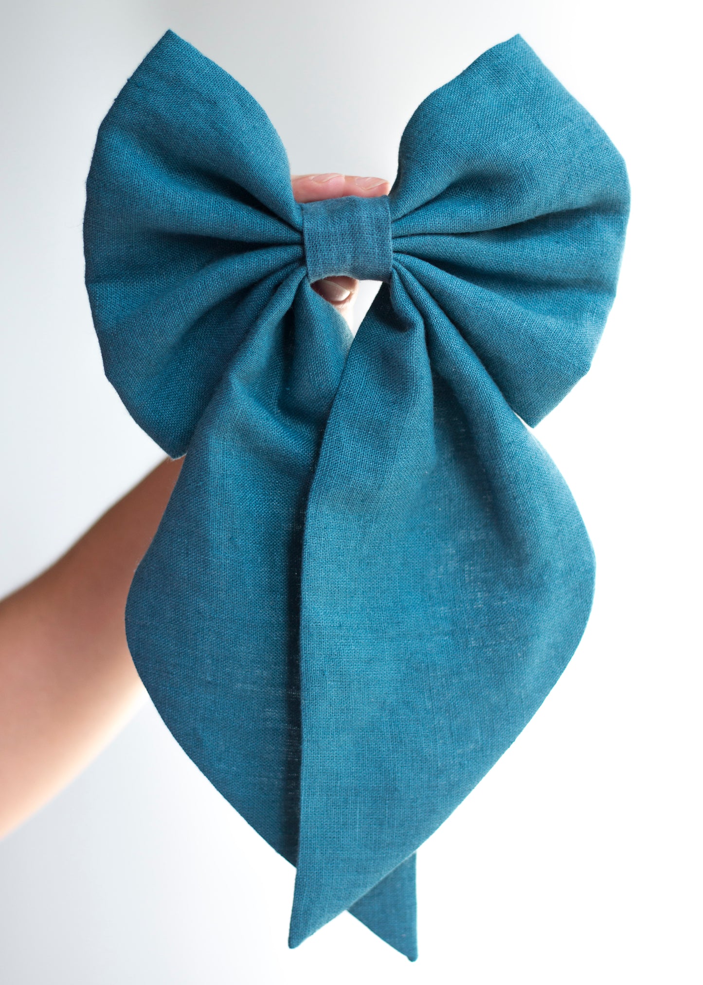 Linen Hair Bow barrette (Deep Blue)