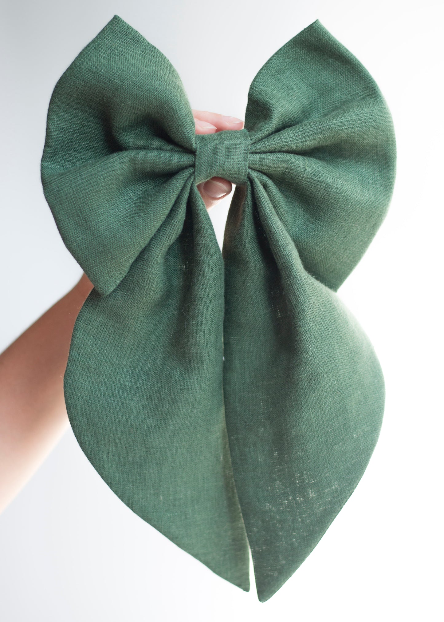 Linen Hair Bow barrette (Emerald Green)