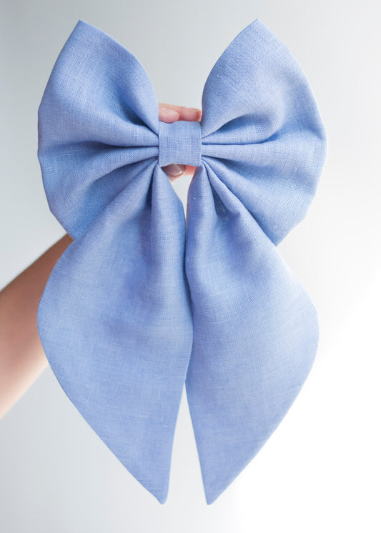 Linen Hair Bow barrette (Cornflower)