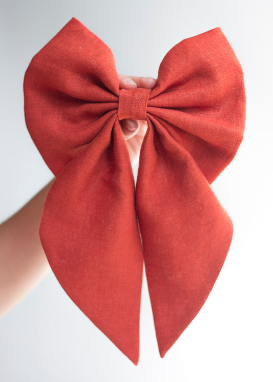 Linen Hair Bow barrette (Barn Red)