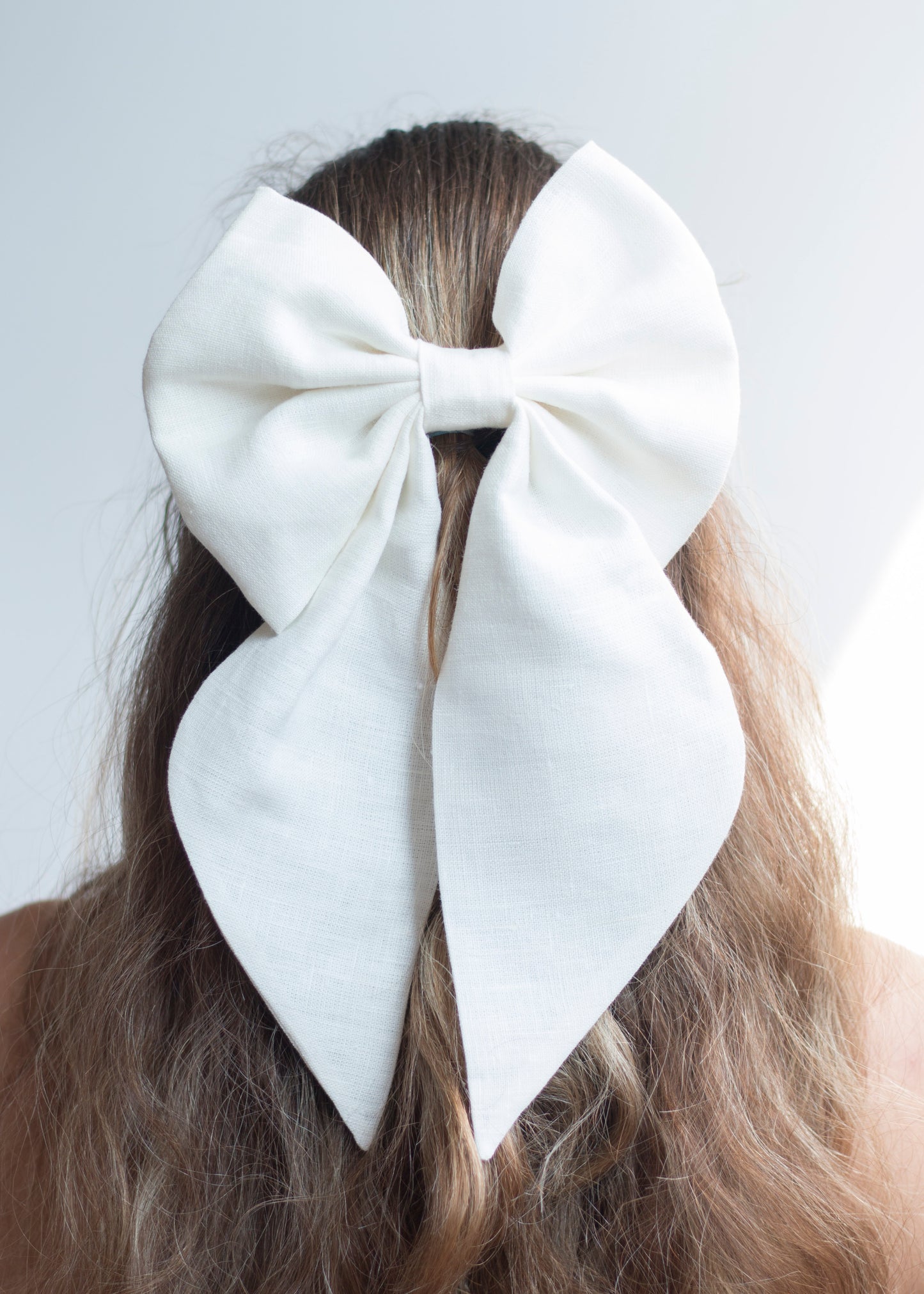 Linen Hair Bow barrette (Eggshell White)