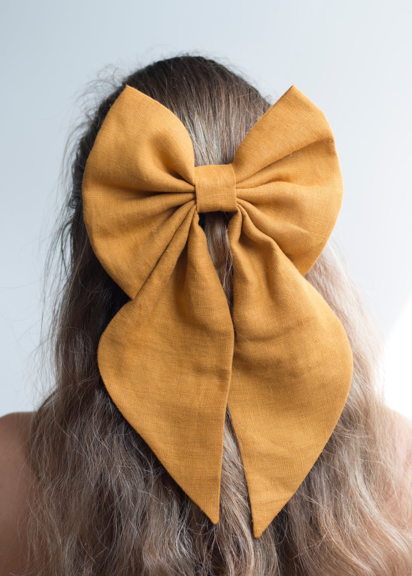 Linen Hair Bow barrette (Blue Grey)