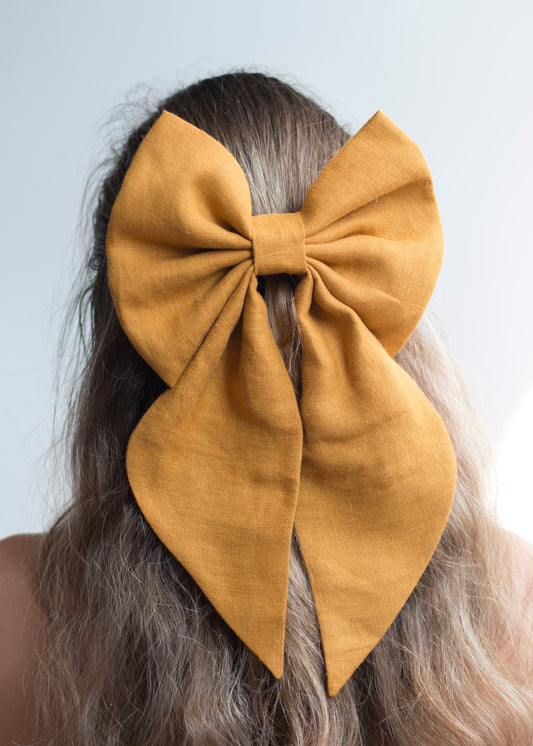 Linen Hair Bow barrette (Blue Grey)