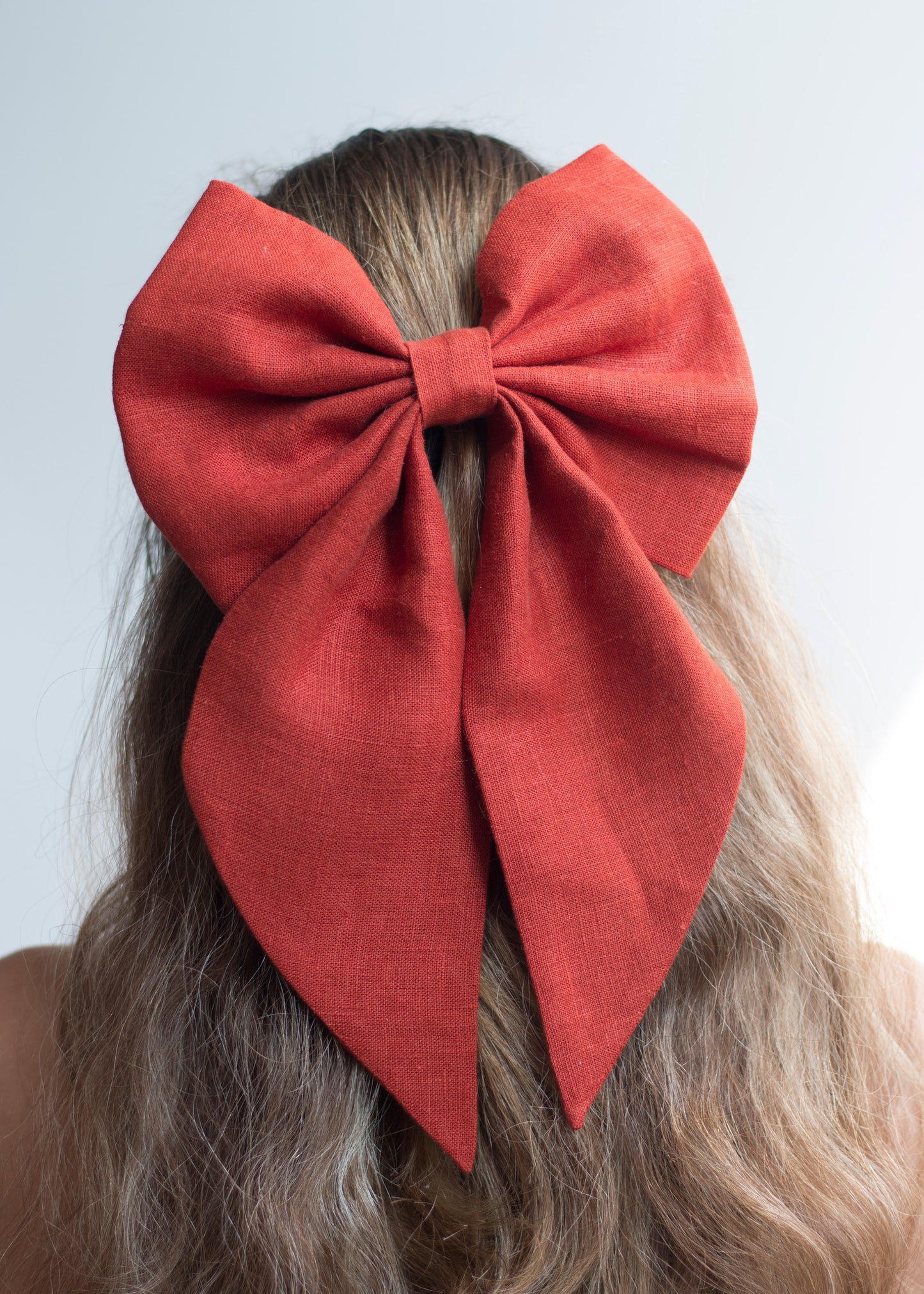 Linen Hair Bow barrette (Barn Red)