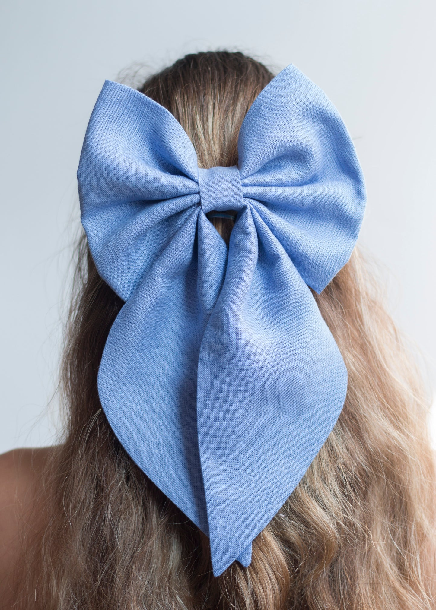 Linen Hair Bow barrette (Cornflower)