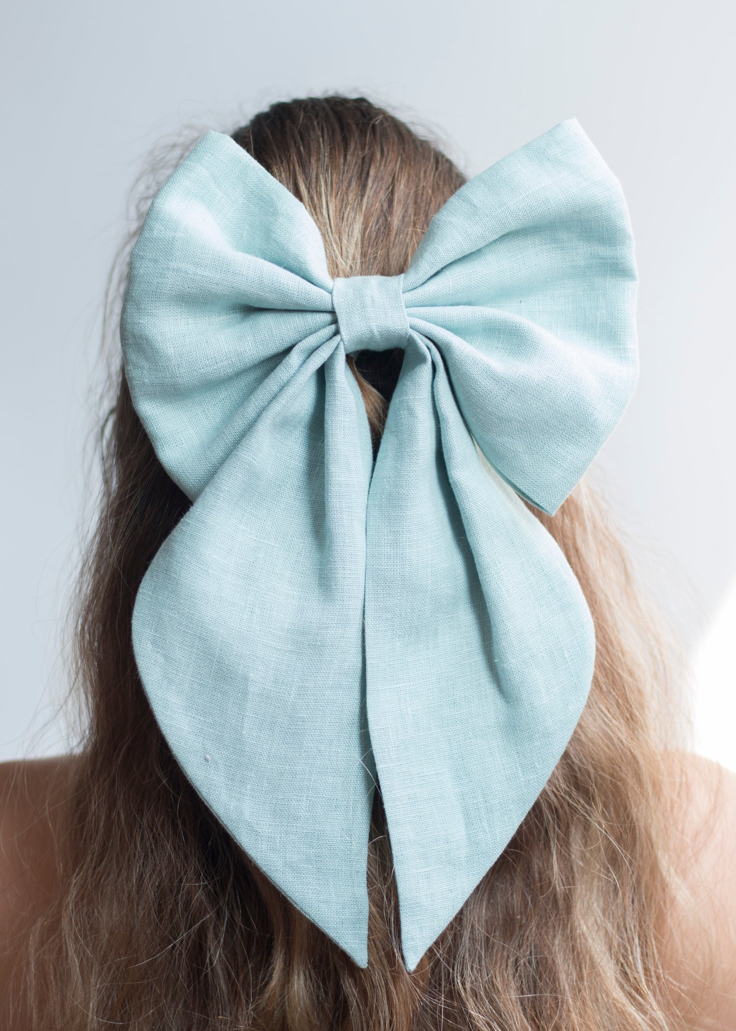 Linen Hair Bow barrette (Dusty blue)