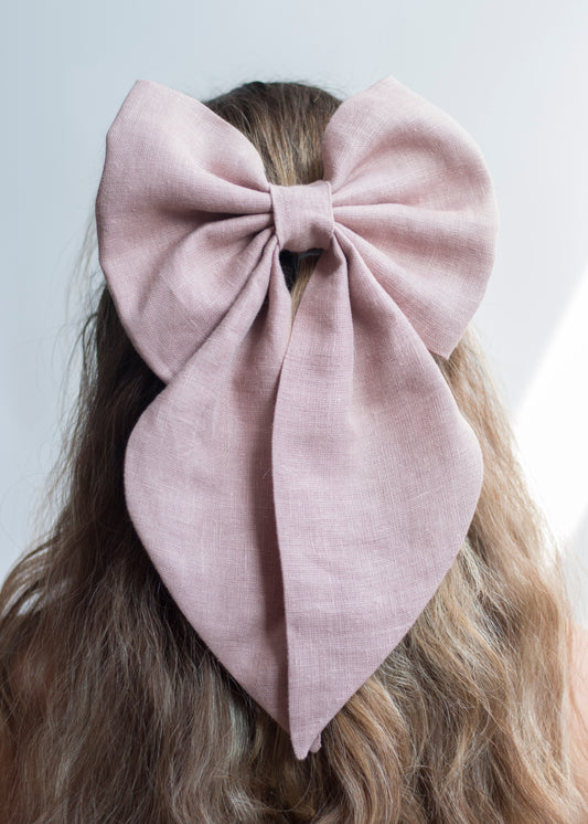 Linen Hair Bow barrette (Woodrose)