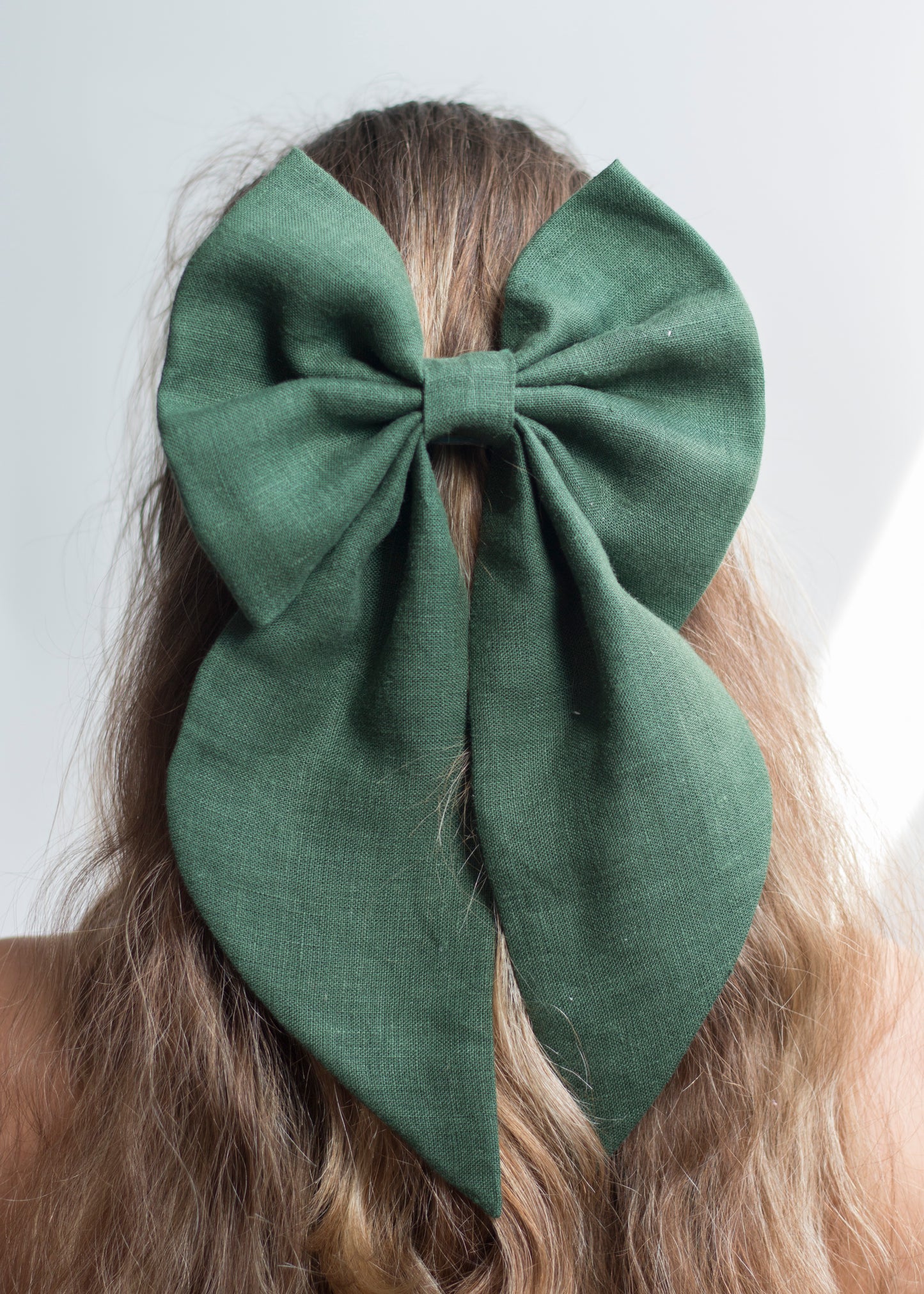 Linen Hair Bow barrette (Emerald Green)