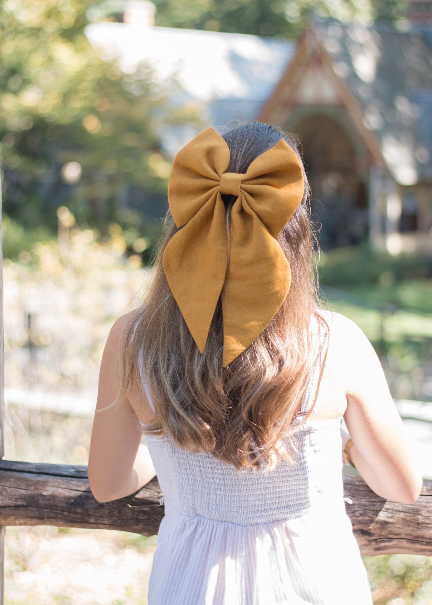 Linen Hair Bow barrette (Blue Grey)