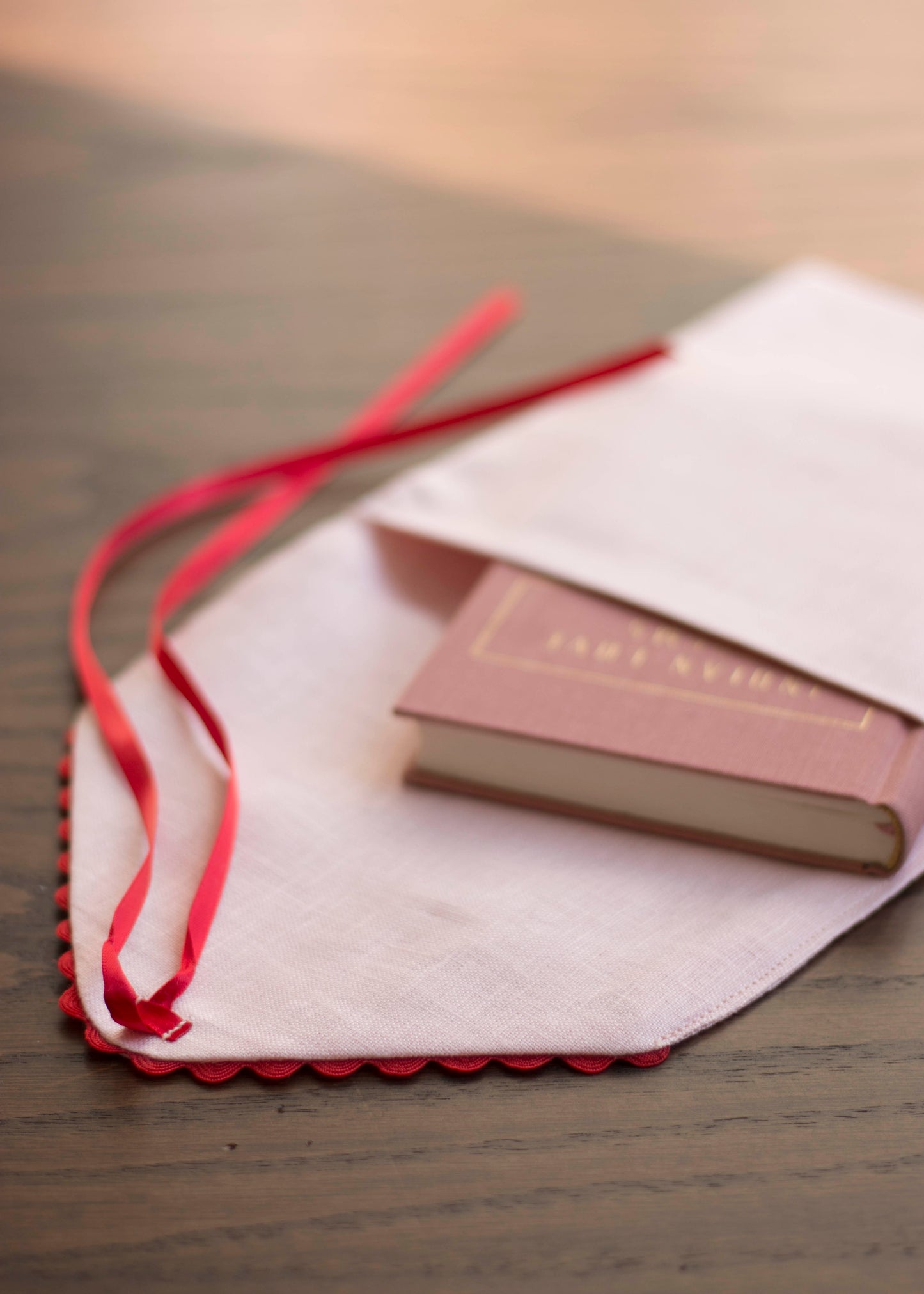 Pink Linen Pouch with Red Trim