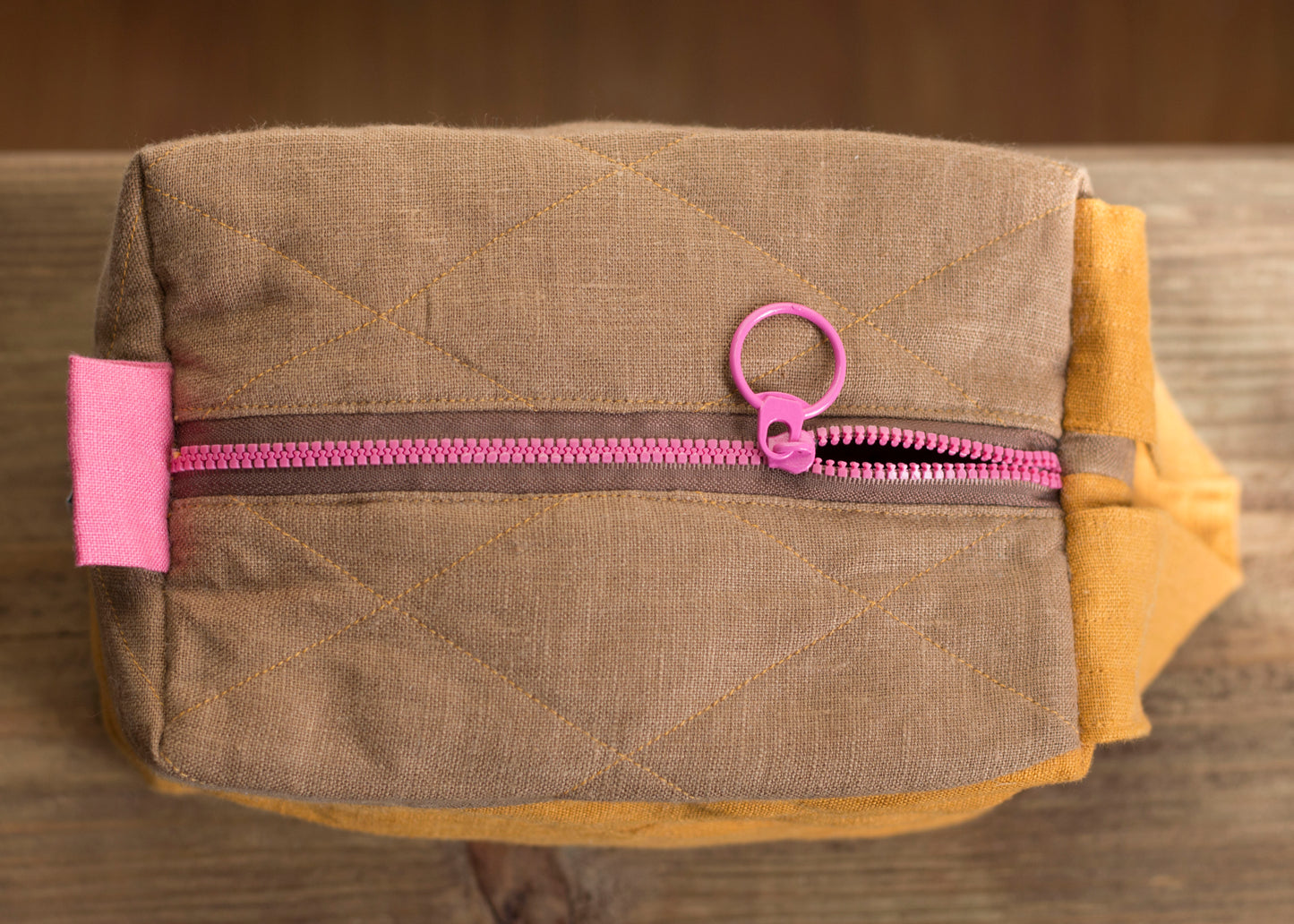 Linen Quilted Pouch (Brown Sand)