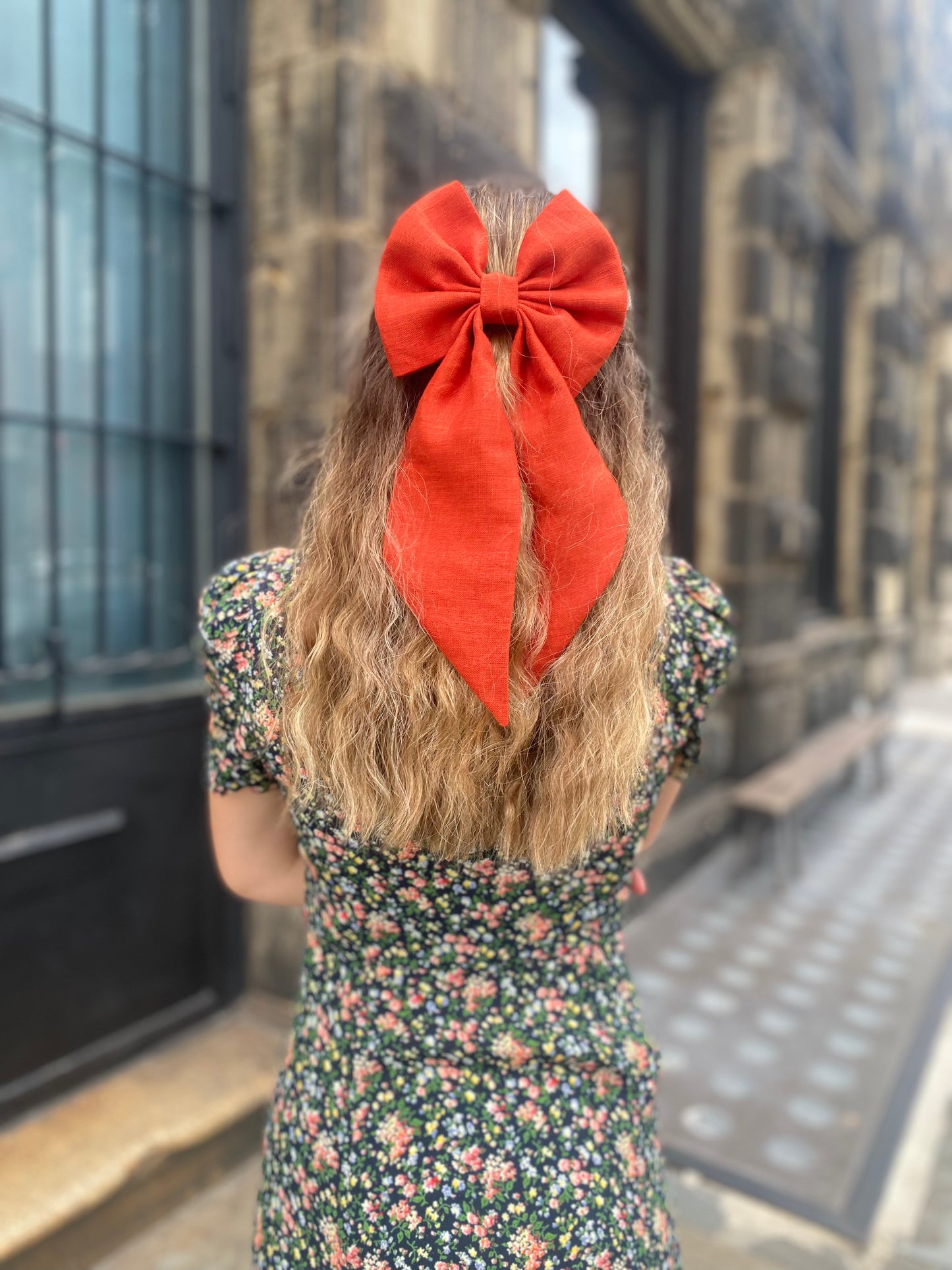 Linen Hair Bow barrette (Barn Red)