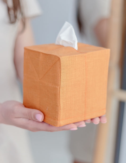 Orange Apricot Linen Tissue Box Cover