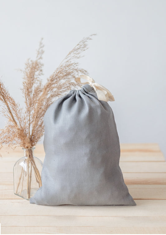 Charcoal Crey Linen Drawstring Storage Bag