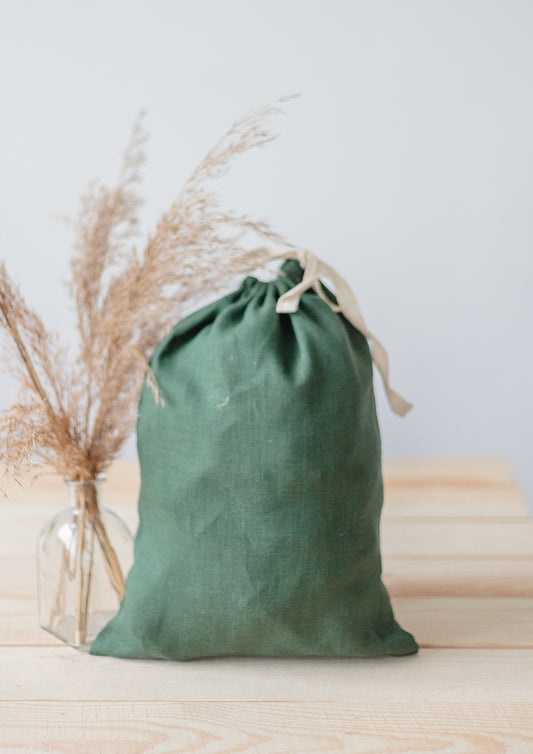 Emerald Green Linen Storage Bag