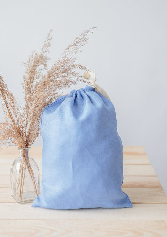 Cornflower Linen Drawstring Storage Bag