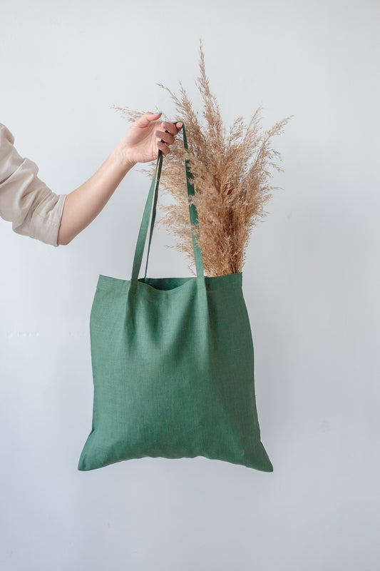 Emerald Green linen tote bag