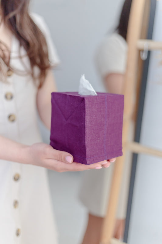 Purple Linen Tissue Box Cover