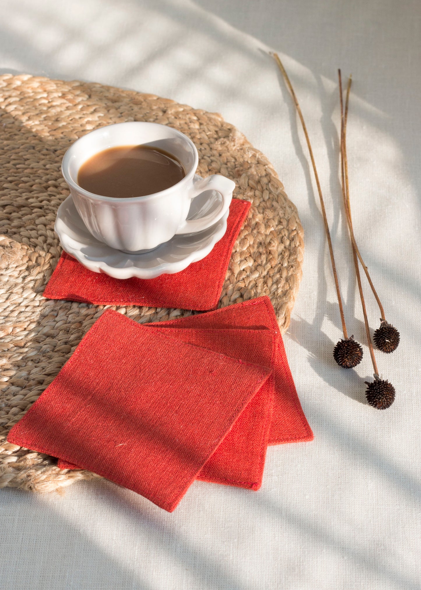 Linen Coasters Set of 4 Barn Red