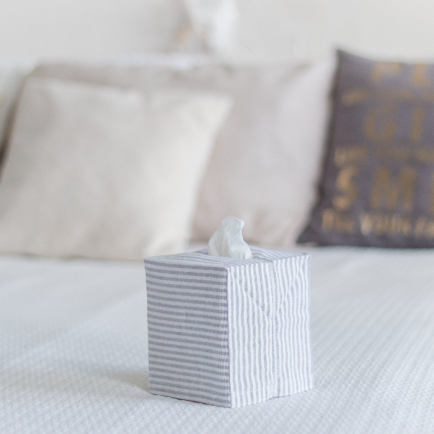 Grey Stripes Linen Tissue Box Cover